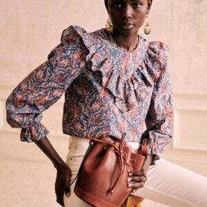 💕SEZANE💕 West Shirt Ranch Marine Multi-Color Paisley Floral Print FR 38 = US 6